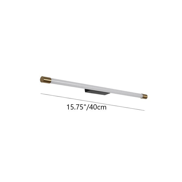 Slim LED Tube Wall Light Minimalist Aluminium Vanity Bar Mirror Lamp with Brass Tone End Caps for Bathroom | Bedroom and Living Room
