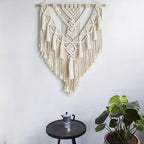 Macrame Wall Hanging Bohemian Woven Tapestry Handcrafted Knotted Wall Art with Tassels and Wooden Dowel for Bedroom | Living Room and Entryway