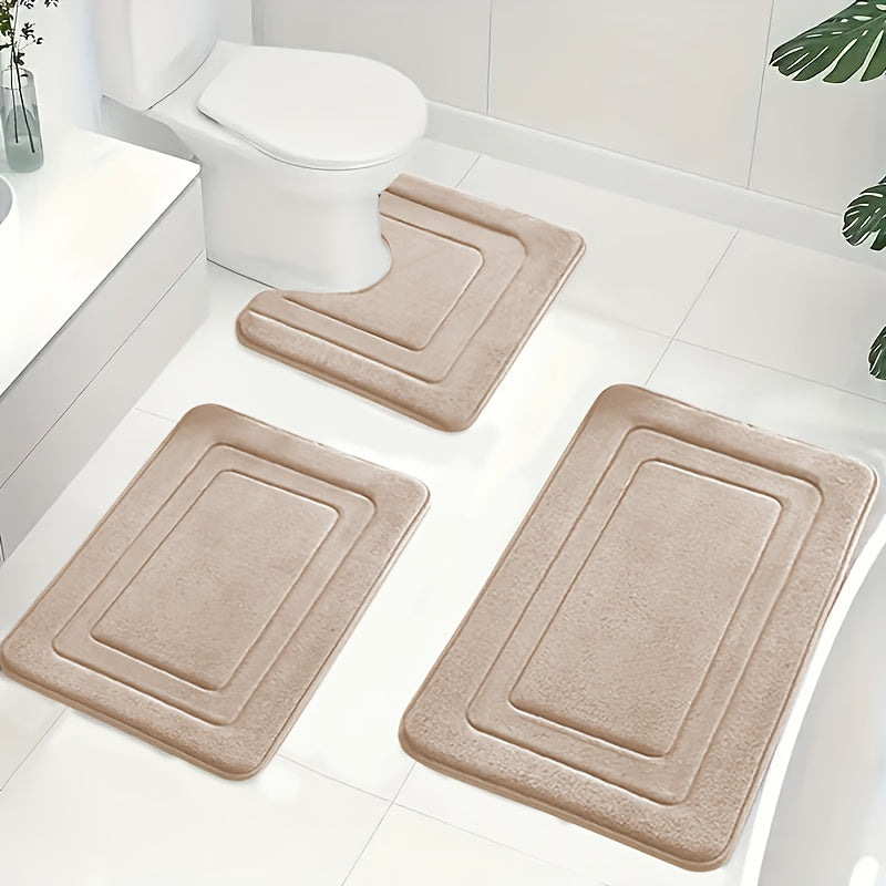 Memory Foam Bath Mat Set Absorbent Non-Slip Bathroom Rug Set with Contour Toilet Mat Machine Washable Microfibre Mats for Bathroom and Toilet