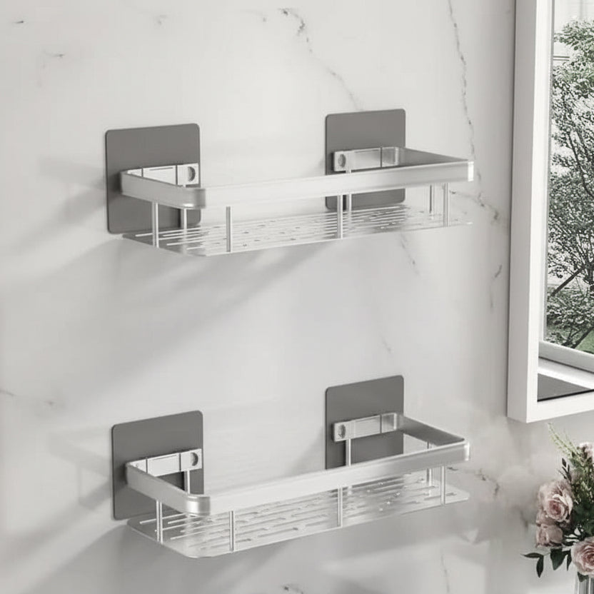 Adhesive Bathroom Shelf Drill-Free Shower Caddy Stainless Steel Wall Shelf Organiser for Shampoo and Toiletries