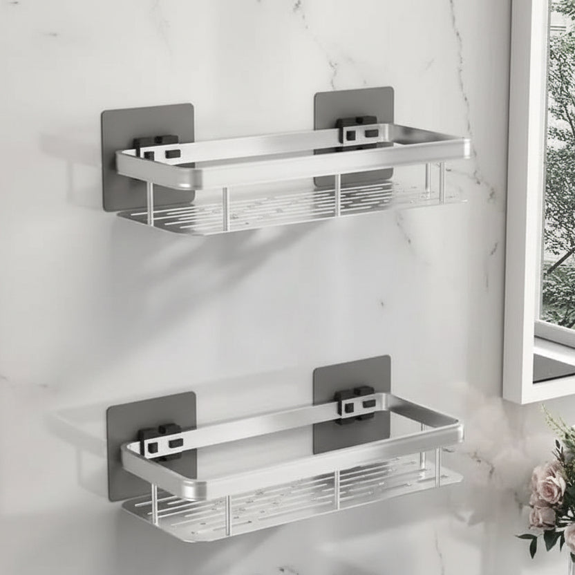 Adhesive Bathroom Shelf Drill-Free Shower Caddy Stainless Steel Wall Shelf Organiser for Shampoo and Toiletries