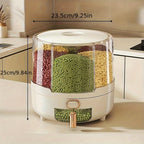 Rotating Airtight Food Storage Container Multi-Compartment Rice and Cereal Dispenser Moisture-Proof Grain Storage Box with Press Outlet for Kitchen