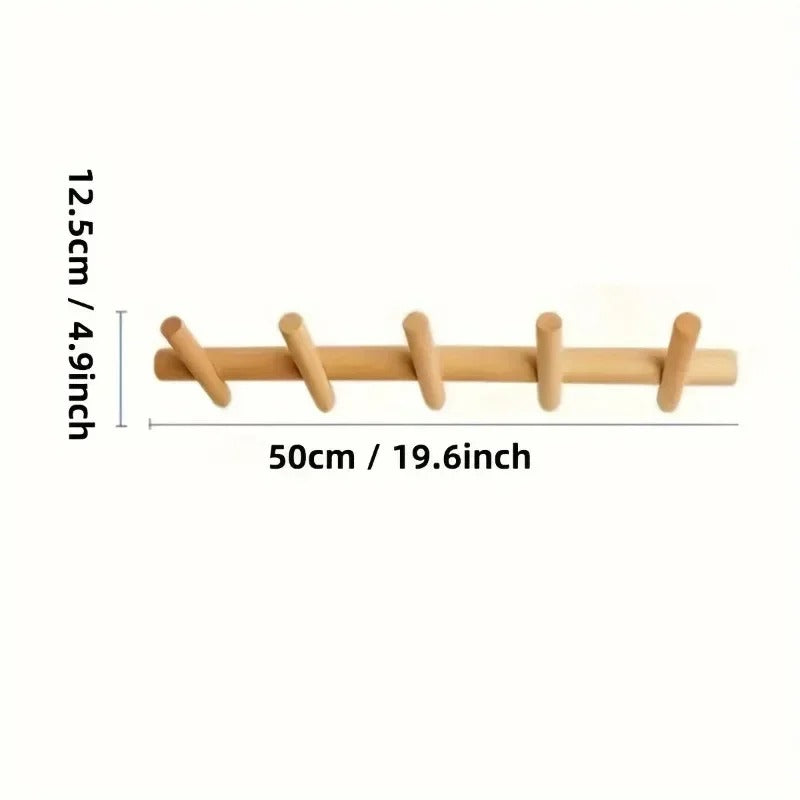 Wooden Wall Rack Solid Oak Coat Hooks Scandinavian Wall Mounted Peg Rail for Coats | Hats and Scarves in Hallway | Bathroom and Bedroom