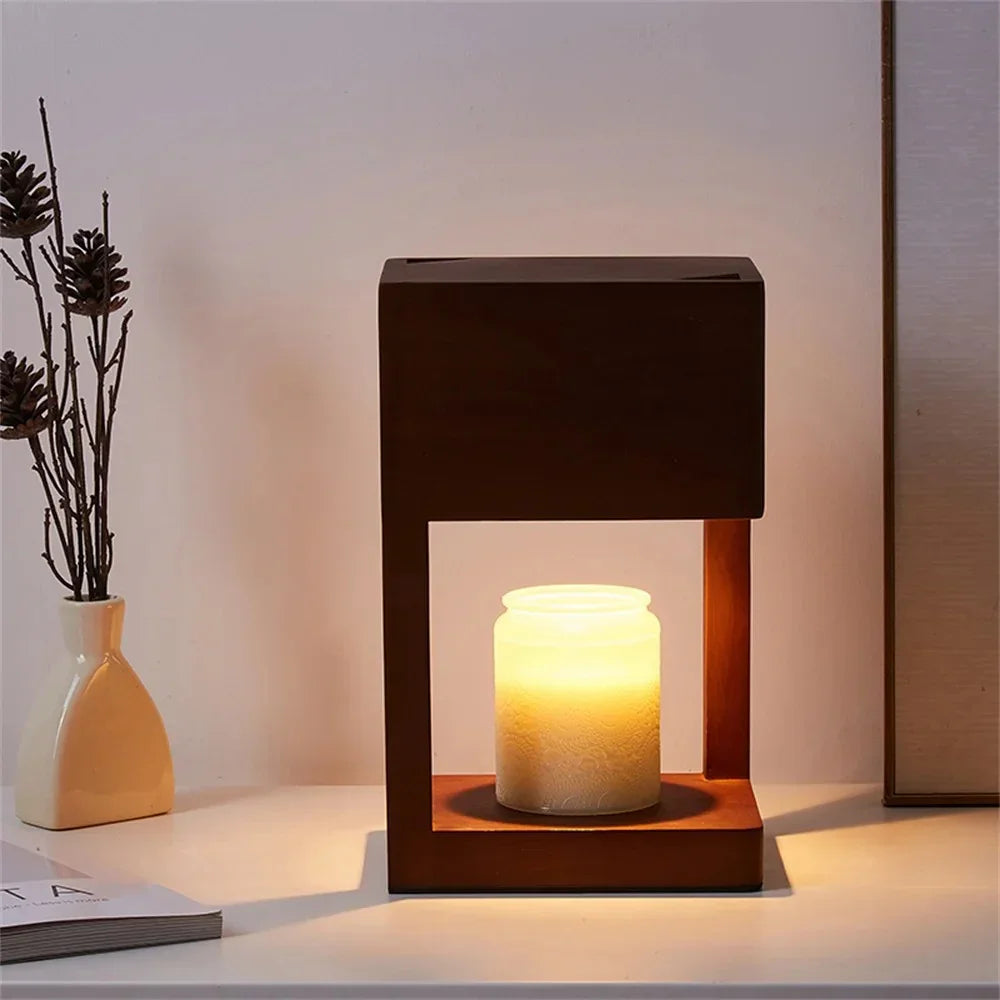 Minimalist Wood Table Lamp With Warm LED Glow in Dark Brown — Ashbury Home & Living