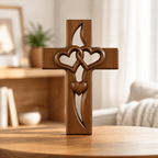 Wooden Cross Wall Decor Carved Intertwined Hearts Hanging Wall Cross Natural Wood Christian Decor for Entryway | Bedroom and Living Room