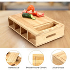 Bamboo Chopping Board with Storage Trays and Graters Kitchen Prep Station with Juice Groove and Lid for Slicing | Grating and Food Storage