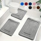 Memory Foam Bath Mat Set Absorbent Non-Slip Bathroom Rug Set with Contour Toilet Mat Machine Washable Microfibre Mats for Bathroom and Toilet