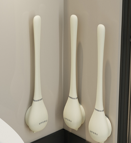 Teardrop Silicone Toilet Brush Set Wall Mounted Drip Holder Flexible Bristle Head Quick Drying Hygienic Loo Brush with Adhesive Hook | Single or Twin