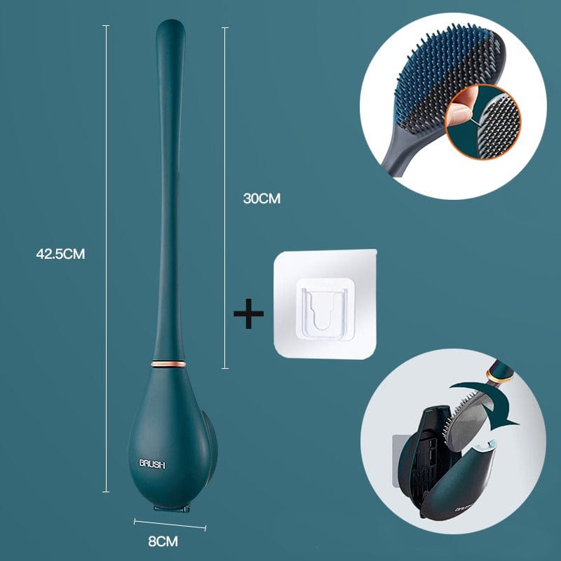Teardrop Silicone Toilet Brush Set Wall Mounted Drip Holder Flexible Bristle Head Quick Drying Hygienic Loo Brush with Adhesive Hook | Single or Twin