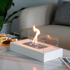 Portable Bioethanol Table Fireplace Tempered Glass and Steel Tabletop Fire Smokeless for Indoor and Outdoor Use