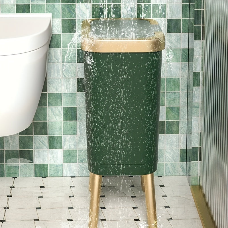Slim Kitchen Bin with Lid and Raised Legs Odour Sealing Press-Top Rubbish Bin with Metallic Trim Waste Bin for Kitchen | Bathroom and Living Room