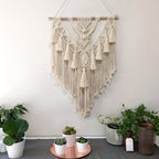 Macrame Wall Hanging Bohemian Woven Tapestry Handcrafted Knotted Wall Art with Tassels and Wooden Dowel for Bedroom | Living Room and Entryway