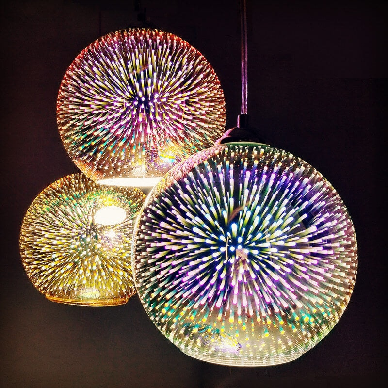 Fireworks Glass Globe Pendant Light with Starburst Effect for Dining Room