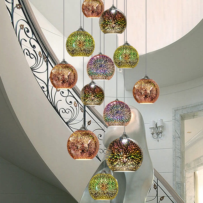 Fireworks Glass Globe Pendant Light with Starburst Effect for Dining Room