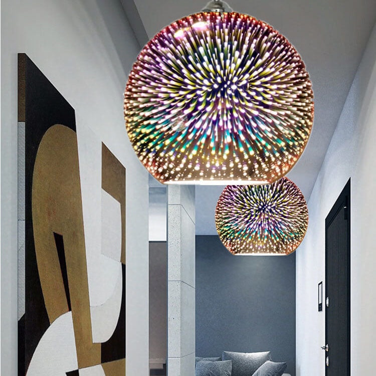 Fireworks Glass Globe Pendant Light with Starburst Effect for Dining Room