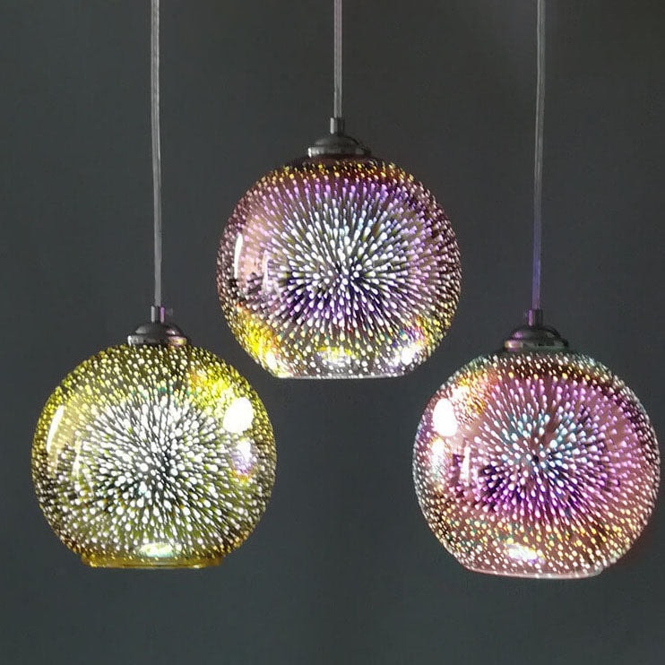 Fireworks Glass Globe Pendant Light with Starburst Effect for Dining Room
