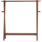 Foldable Wooden Clothes Rail Beech Wood Garment Rack with Storage Shelves and Side Hooks Freestanding A Frame Coat Rack for Bedroom and Hallway
