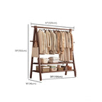 Foldable Wooden Clothes Rail Beech Wood Garment Rack with Storage Shelves and Side Hooks Freestanding A Frame Coat Rack for Bedroom and Hallway