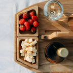 Folding Wooden Wine Table with Snack Compartments and Glass Holders