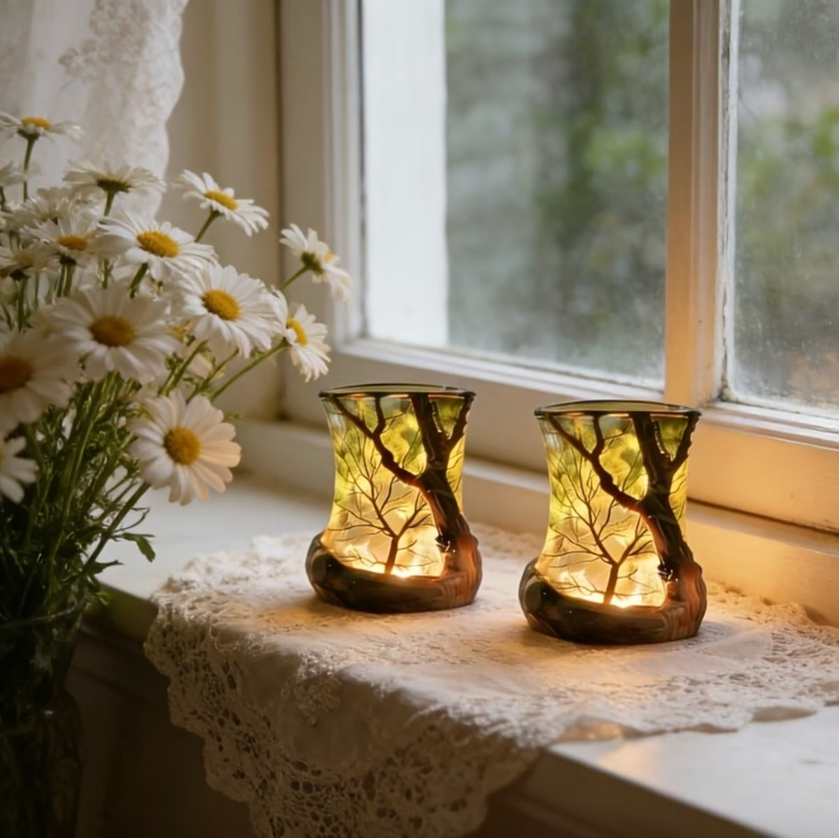 Forest Shadow Projection Lamp Battery Operated LED Ambient Light for Bedroom