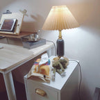 French Vintage Pleated Shade Table Lamp with Brass Base for Bedroom