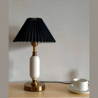 French Vintage Pleated Shade Table Lamp with Brass Base for Bedroom