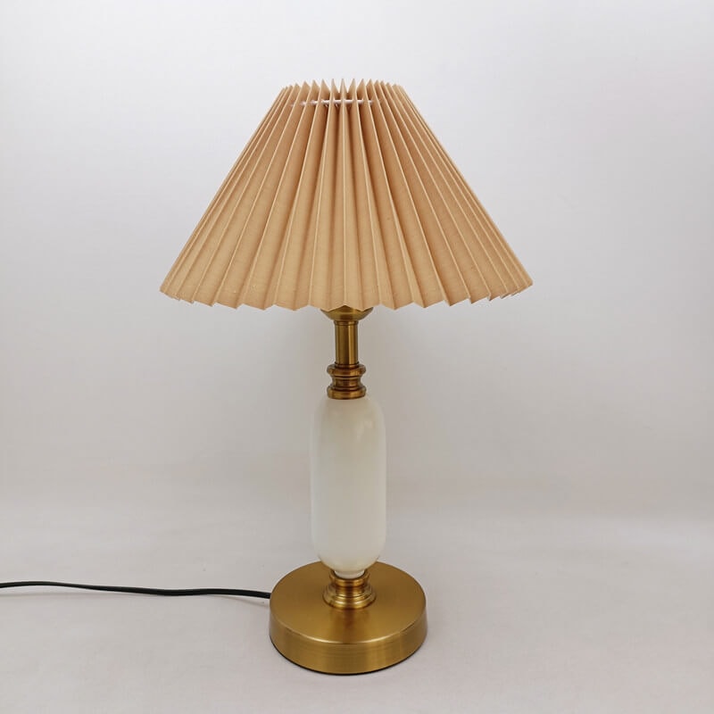 French Vintage Pleated Shade Table Lamp with Brass Base for Bedroom
