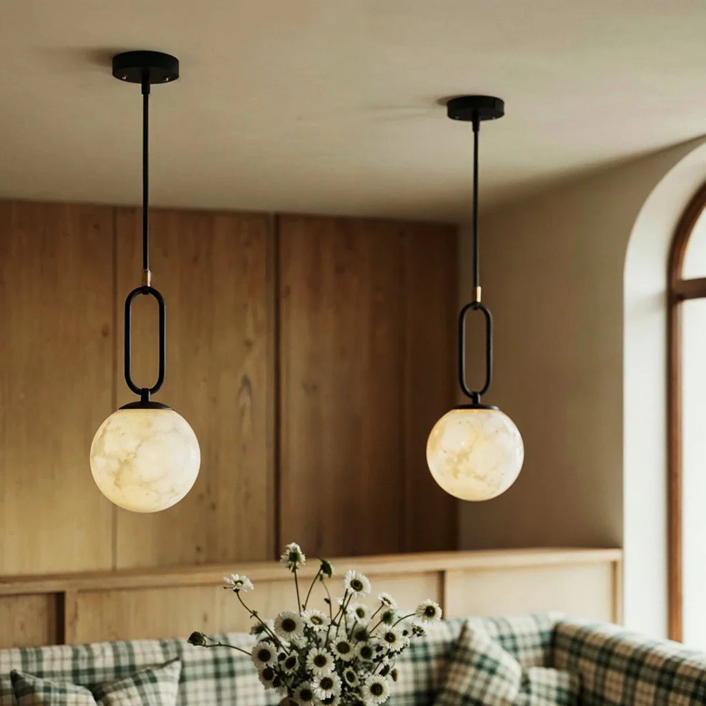Natural Marble Gong Pendant Light With Warm Light Glow