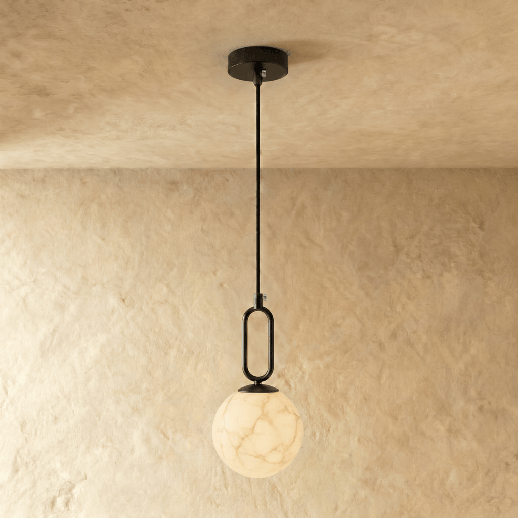 Natural Marble Gong Pendant Light With Warm Light Glow