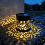 Solar Mandala Projector Light Outdoor Weatherproof Iron Lantern with Cut Out Pattern Dusk to Dawn Garden Wall and Patio Light