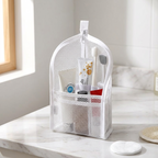 Self Standing Toiletry Bag Water Resistant Mesh Travel Wash Bag with Elastic Holders and Front Pocket Upright Toothbrush Pouch for Travel