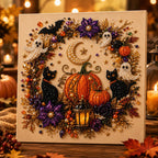 Halloween Bead Art Kit Pearl Bead Canvas Craft Kit with Numbered Self Adhesive Canvas Pumpkin | Ghost and Witch Designs DIY Wall Art