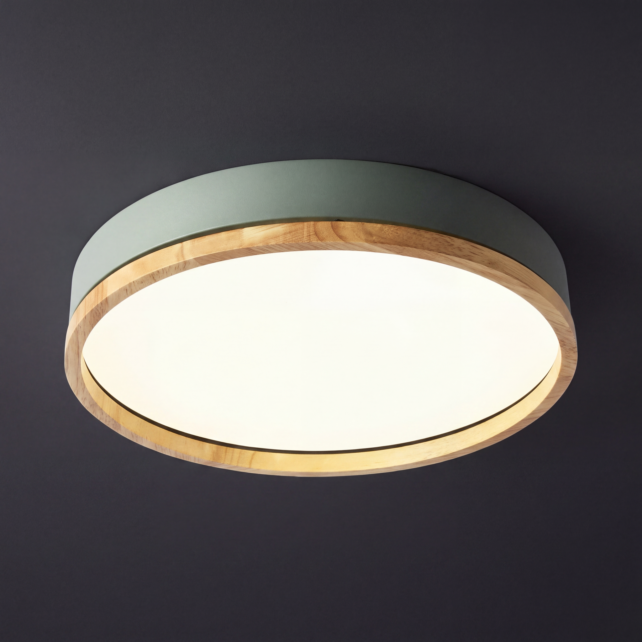 Scandinavian Wood Flush Mount Ceiling Light With Dimmable Remote Control
