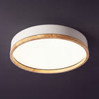 Scandinavian Wood Flush Mount Ceiling Light With Dimmable Remote Control