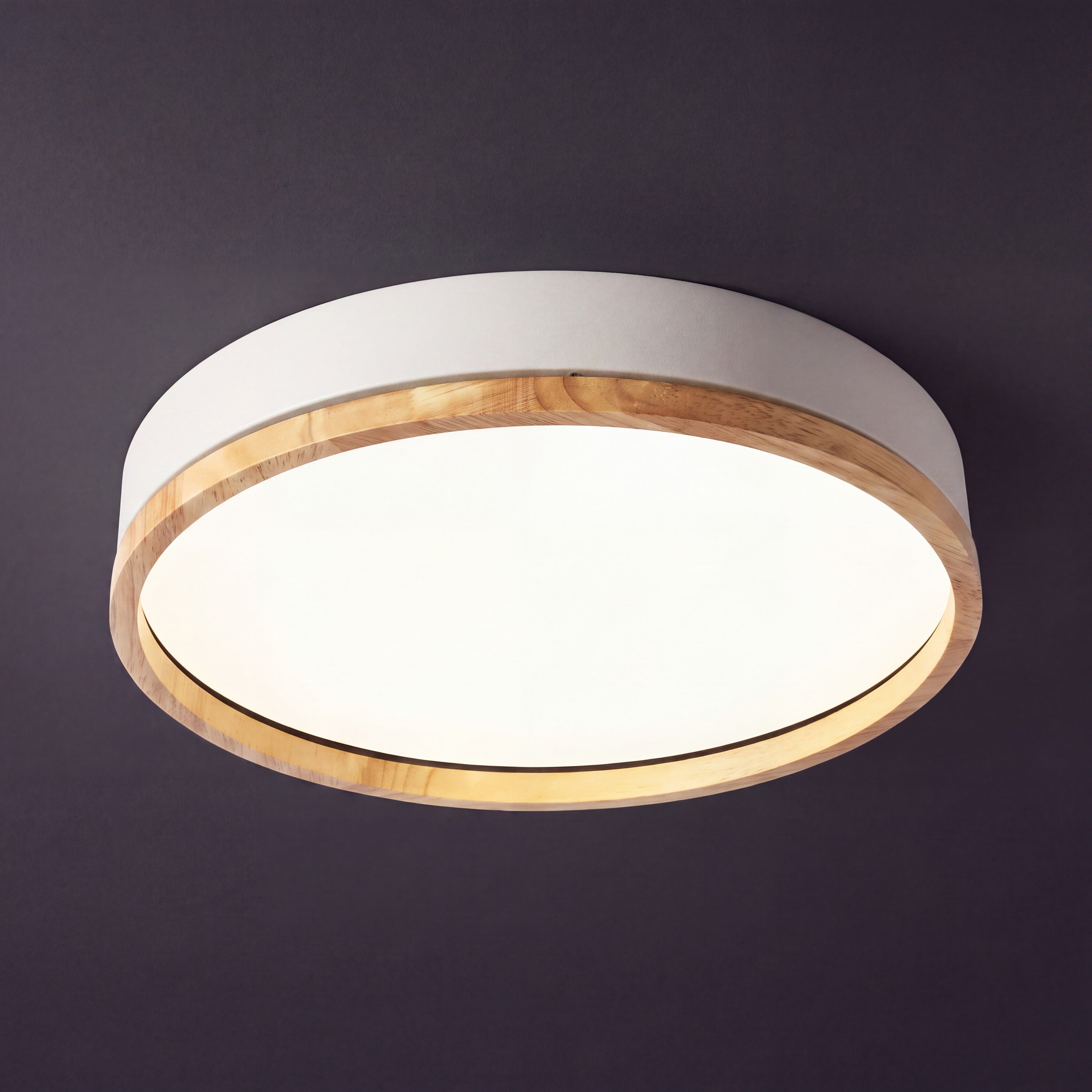 Scandinavian Wood Flush Mount Ceiling Light With Dimmable Remote Control