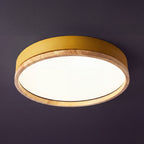 Scandinavian Wood Flush Mount Ceiling Light With Dimmable Remote Control
