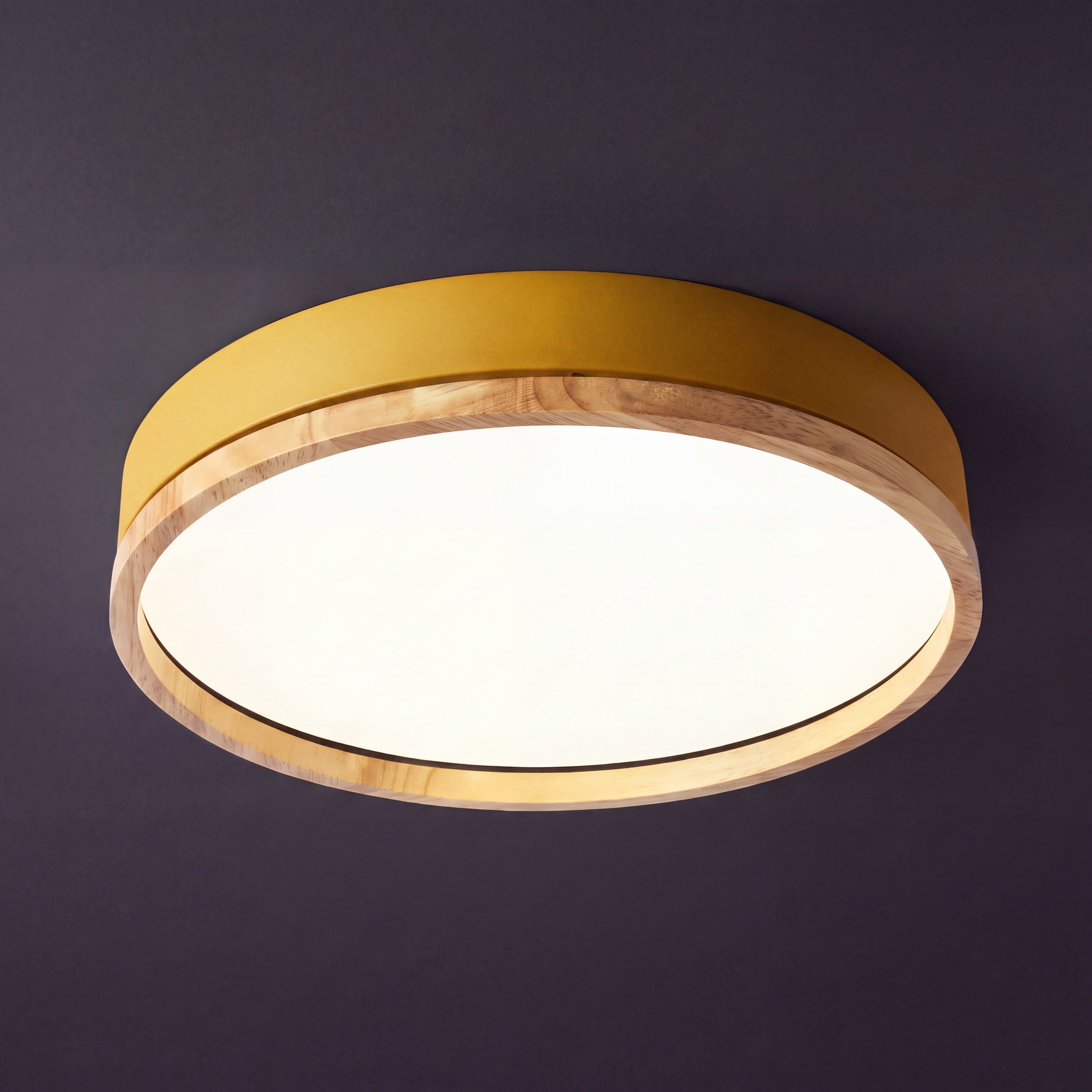 Scandinavian Wood Flush Mount Ceiling Light With Dimmable Remote Control