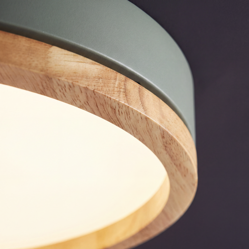 Scandinavian Wood Flush Mount Ceiling Light With Dimmable Remote Control