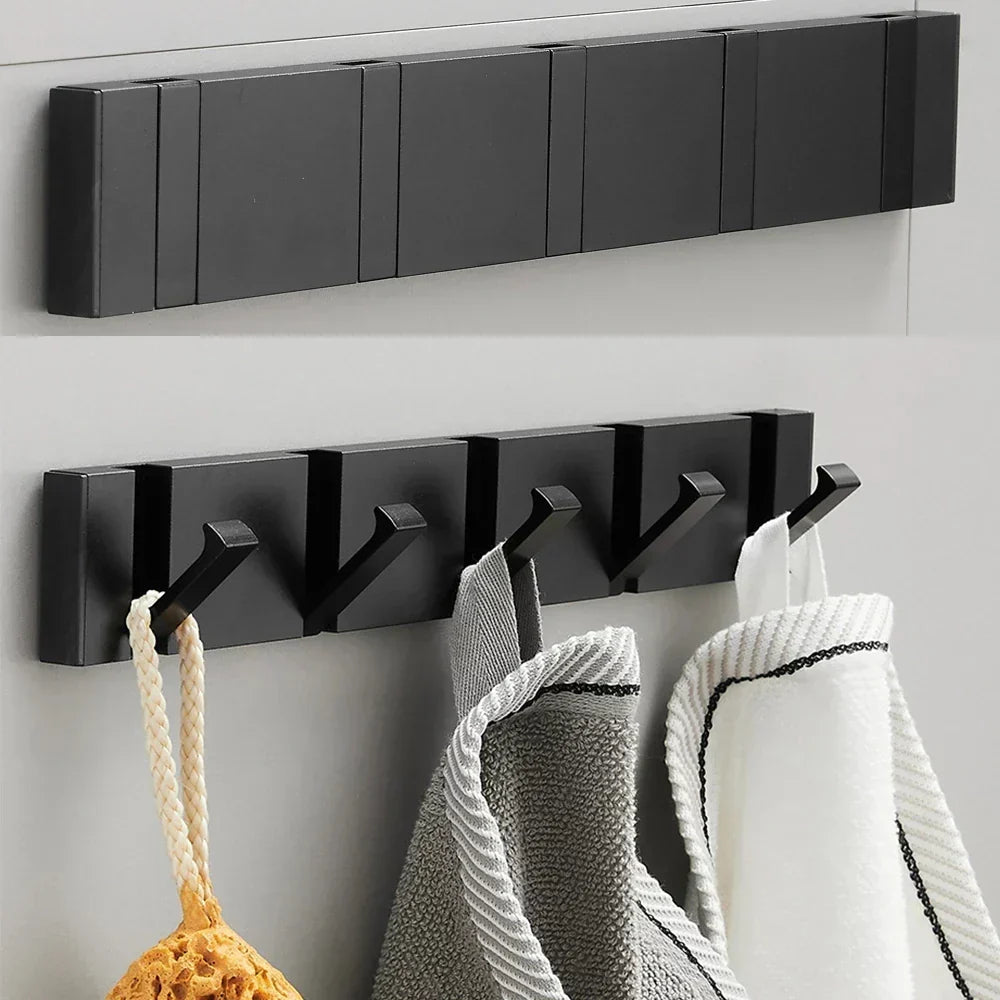 Folding Wall Hook Rack Stainless Steel Coat Hooks Wall Mounted Space Saving Hook Rail with Fold Away Hooks for Hallway | Bathroom and Bedroom