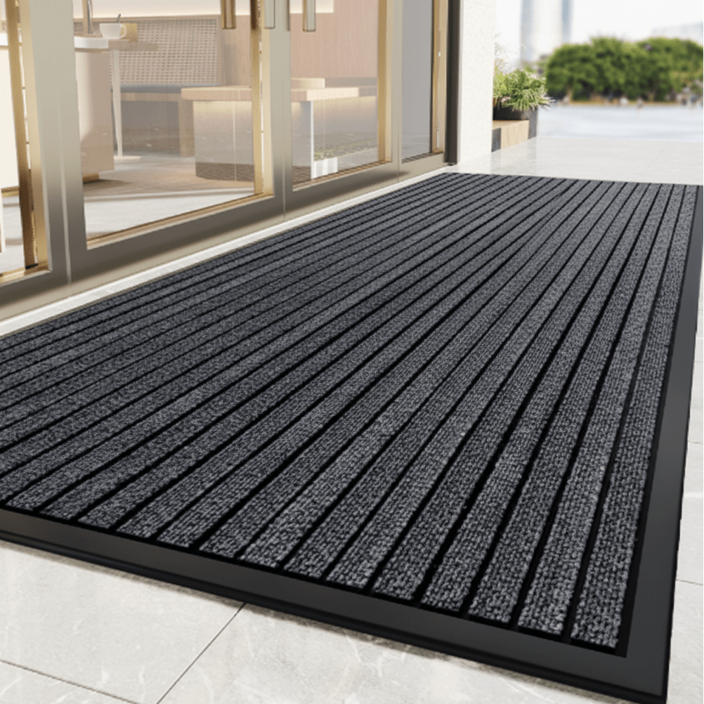 Heavy Duty Doormat with Non-Slip Rubber Backing Striped Polyester Entrance Mat Waterproof Dirt Trapping for High-Traffic Entrances