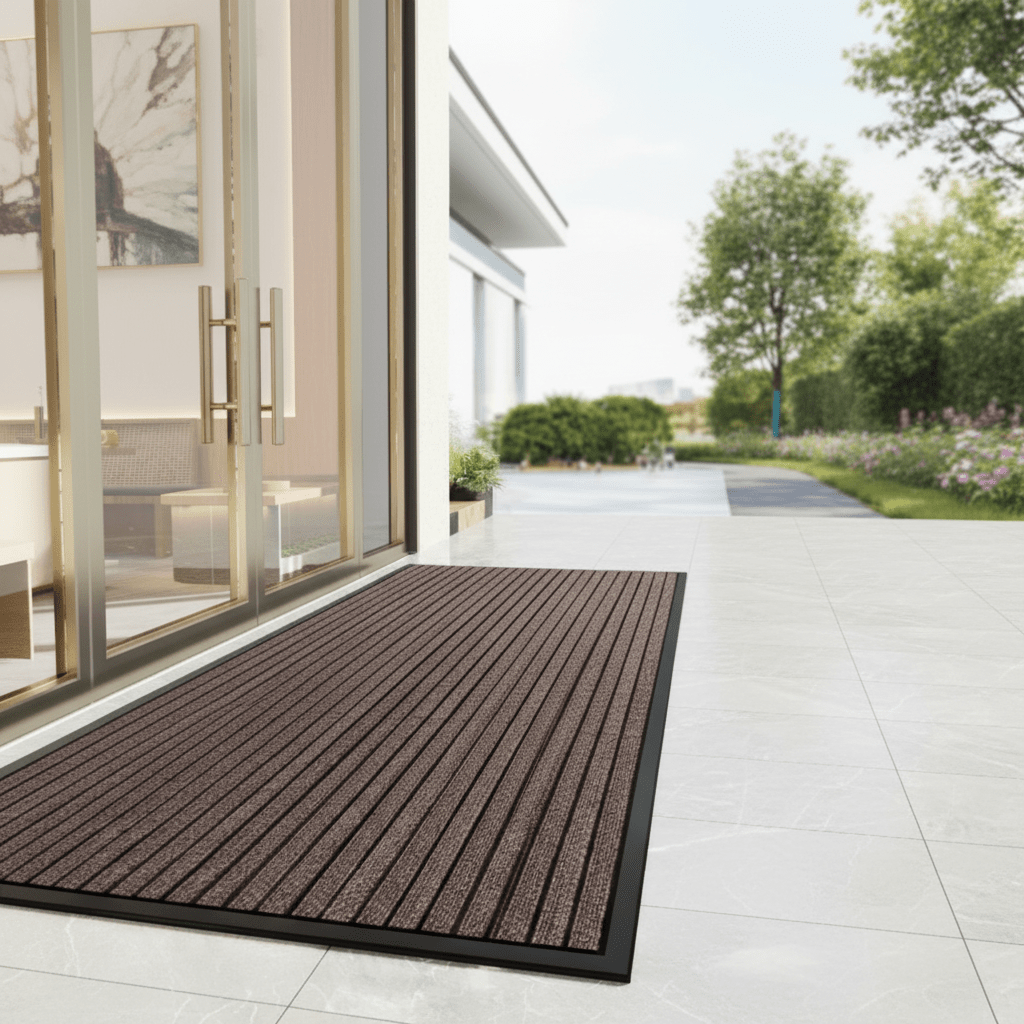 Heavy Duty Doormat with Non-Slip Rubber Backing Striped Polyester Entrance Mat Waterproof Dirt Trapping for High-Traffic Entrances