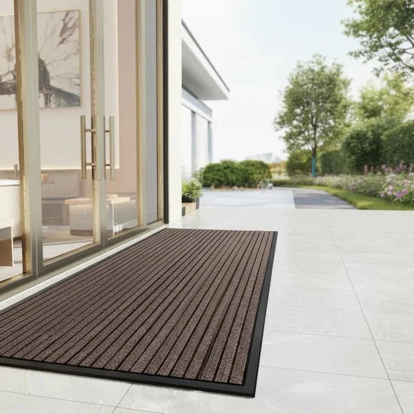 Heavy Duty Doormat with Non-Slip Rubber Backing Striped Polyester Entrance Mat Waterproof Dirt Trapping for High-Traffic Entrances