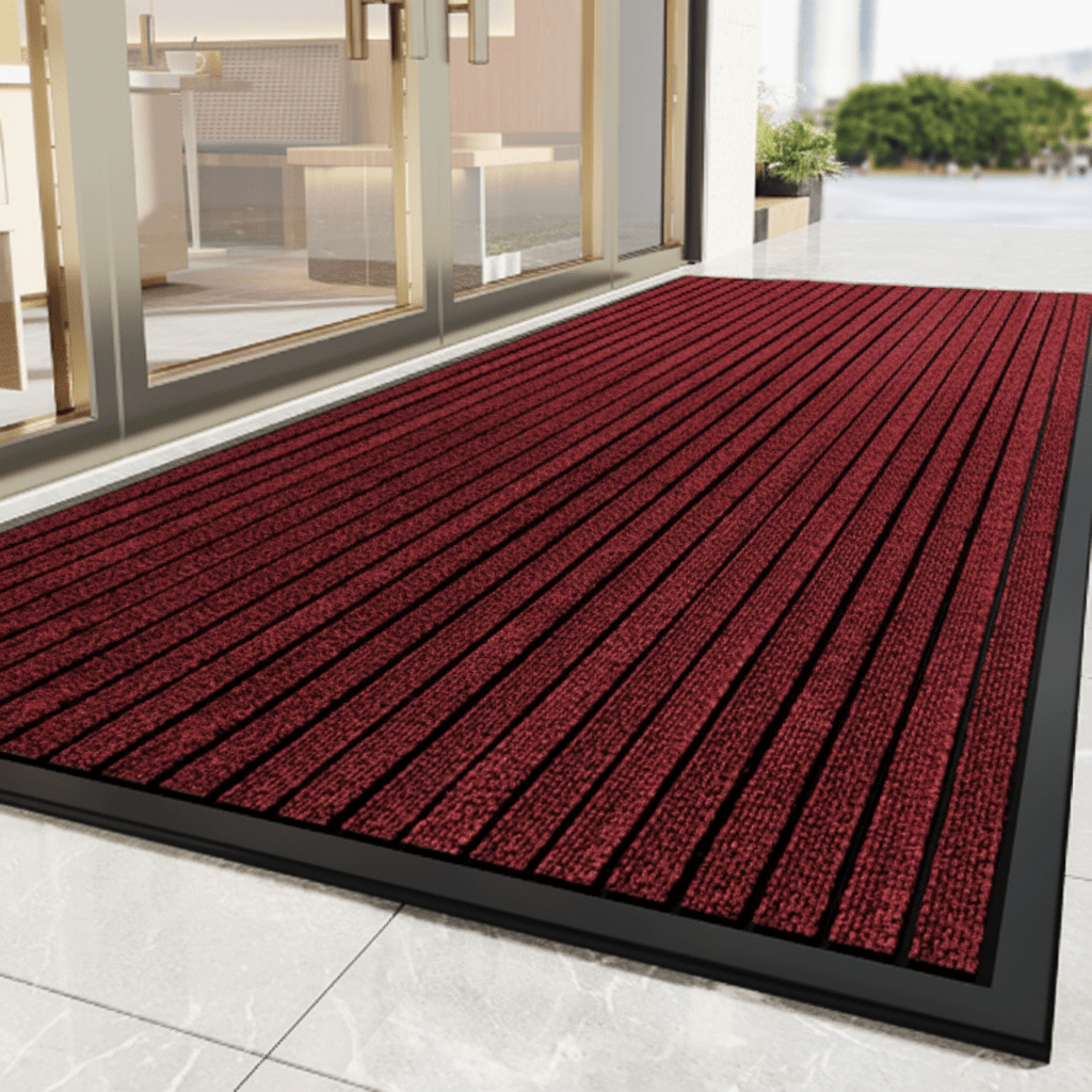 Heavy Duty Doormat with Non-Slip Rubber Backing Striped Polyester Entrance Mat Waterproof Dirt Trapping for High-Traffic Entrances