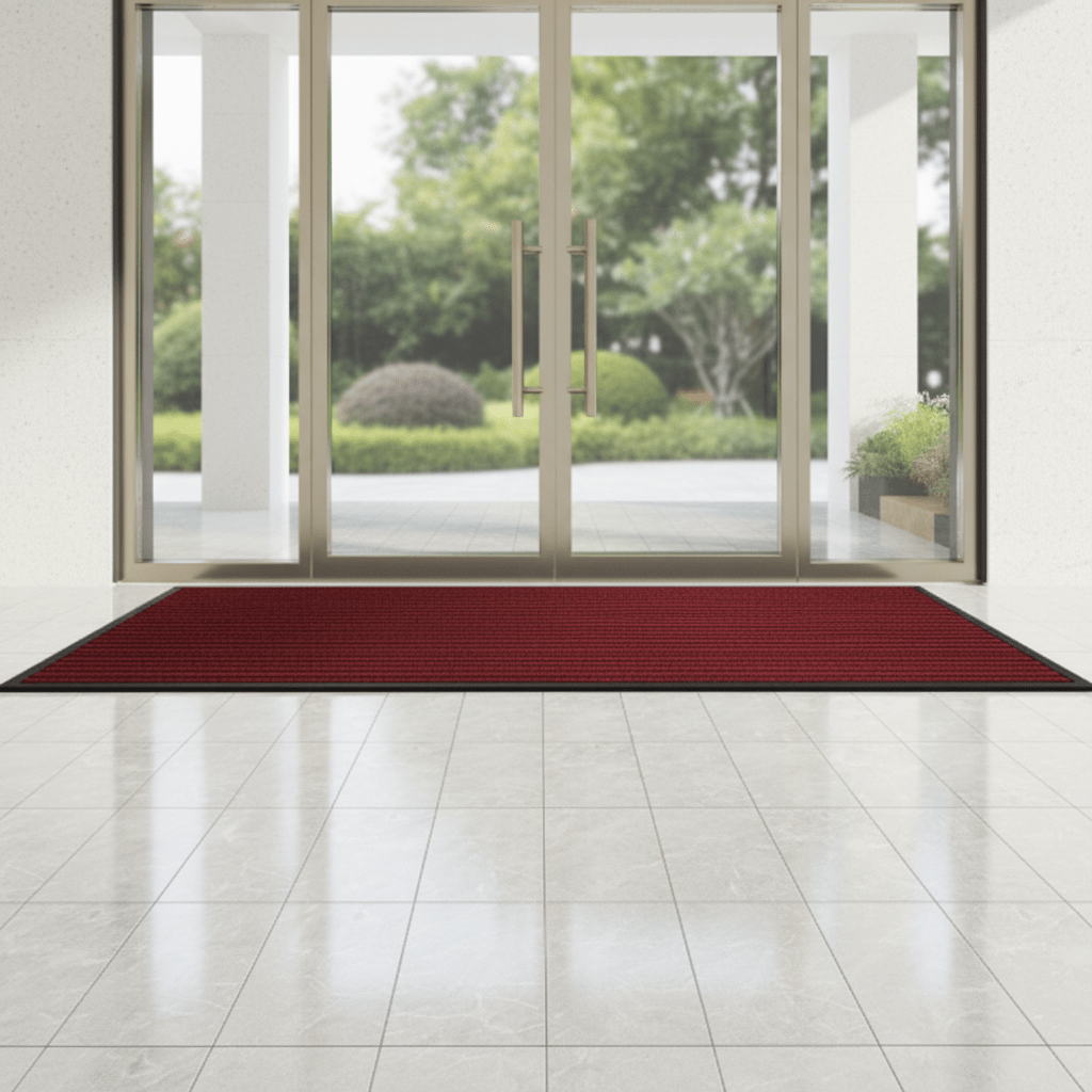 Heavy Duty Doormat with Non-Slip Rubber Backing Striped Polyester Entrance Mat Waterproof Dirt Trapping for High-Traffic Entrances