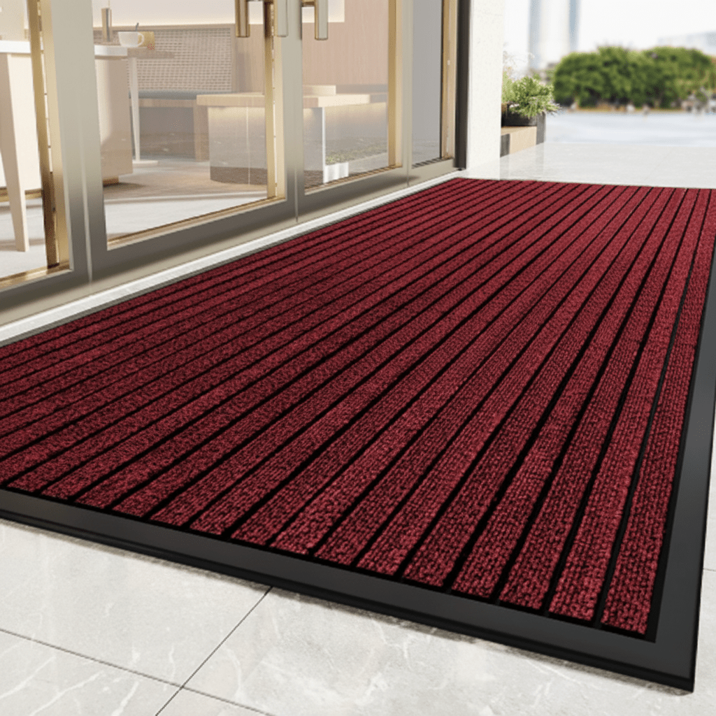 Heavy Duty Doormat with Non-Slip Rubber Backing Striped Polyester Entrance Mat Waterproof Dirt Trapping for High-Traffic Entrances