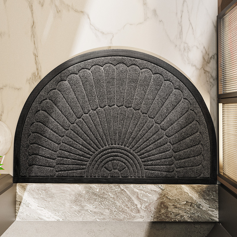 Semi Circular Door Mat Rubber Backed Non-Slip Half Moon Doormat with Sunburst Pattern Dirt Trapping Entrance Mat for Front Door | Patio and Entryway
