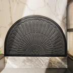 Semi Circular Door Mat Rubber Backed Non-Slip Half Moon Doormat with Sunburst Pattern Dirt Trapping Entrance Mat for Front Door | Patio and Entryway