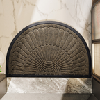 Semi Circular Door Mat Rubber Backed Non-Slip Half Moon Doormat with Sunburst Pattern Dirt Trapping Entrance Mat for Front Door | Patio and Entryway