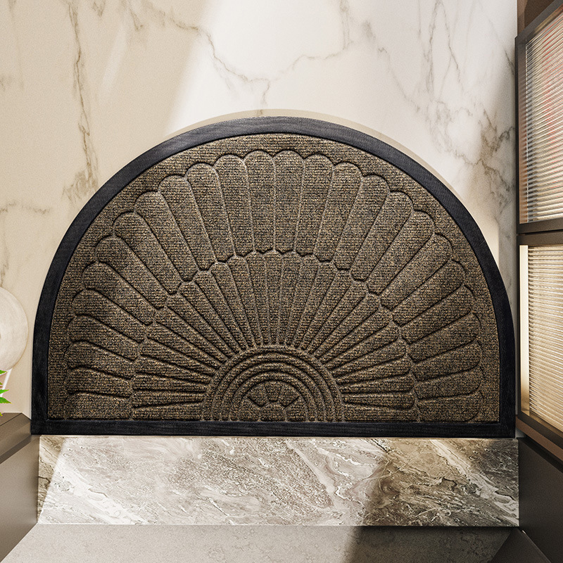 Semi Circular Door Mat Rubber Backed Non-Slip Half Moon Doormat with Sunburst Pattern Dirt Trapping Entrance Mat for Front Door | Patio and Entryway