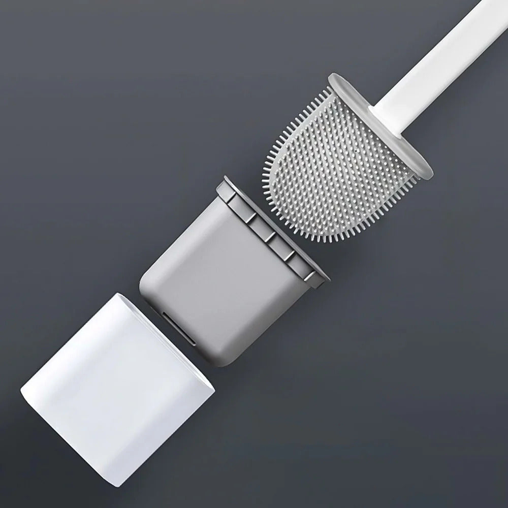 Silicone Toilet Brush Set with Quick Drying Holder Flexible Flat Head Toilet Cleaning Brush Freestanding or Wall Mounted for Bathroom and Toilet